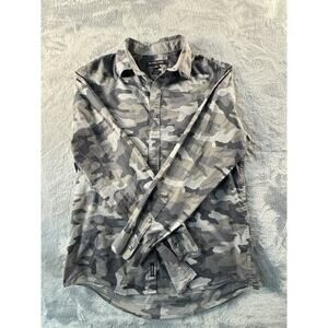 Michael Kors Men's Camouflage Classic Fit Cotton Twill Button-Up Shirt Gray M